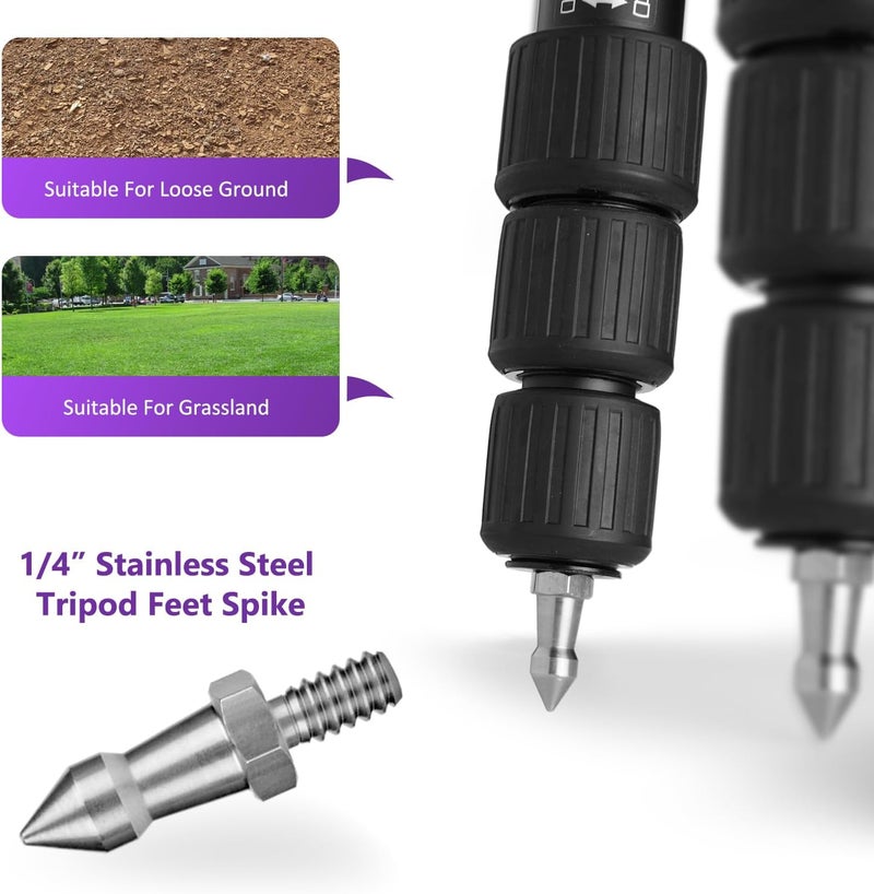 Rigych 6 Pcs Tripod Spike Feet 1/4-20 Thread Rubber Feet Universal Anti-Slip & Stainless Steel Spike Tripod Feet Replacement Parts - Image 4